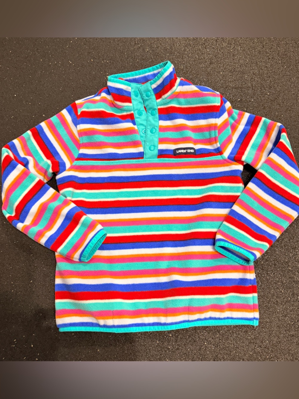 Lands End Kids stripe fleece pullover jacket size medium / 8